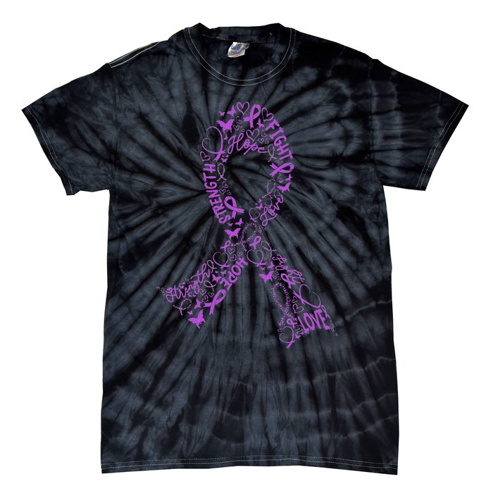 Purple Ribbon Awarene Cancer Fight Warrior Tie-Dye T-Shirt