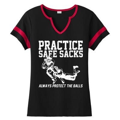 Practice Safe Sacks Funny Football Ladies Halftime Notch Neck Tee