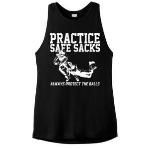 Practice Safe Sacks Funny Football Ladies PosiCharge Tri-Blend Wicking Tank