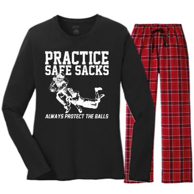 Practice Safe Sacks Funny Football Women's Long Sleeve Flannel Pajama Set 