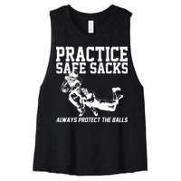 Practice Safe Sacks Funny Football Women's Racerback Cropped Tank