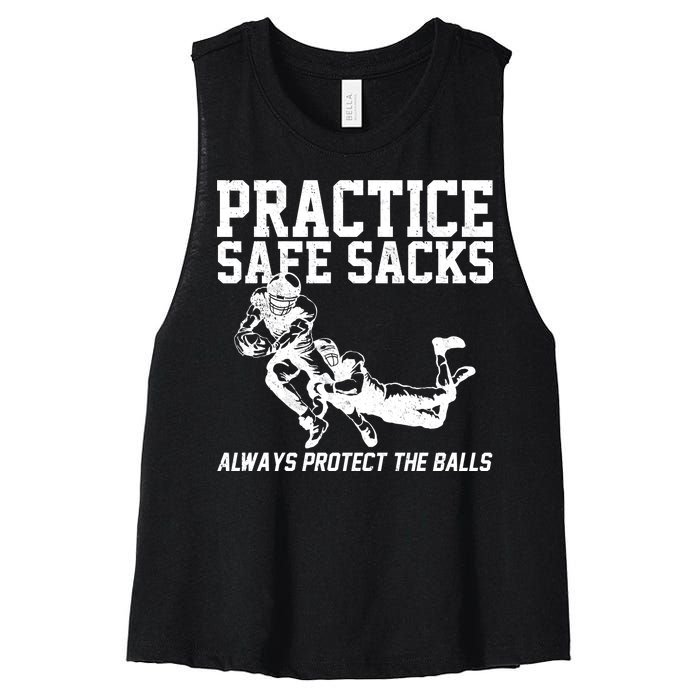 Practice Safe Sacks Funny Football Women's Racerback Cropped Tank