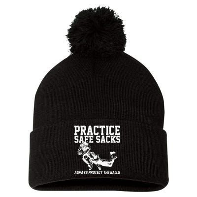 Practice Safe Sacks Funny Football Pom Pom 12in Knit Beanie