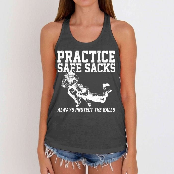 Practice Safe Sacks Funny Football Women's Knotted Racerback Tank