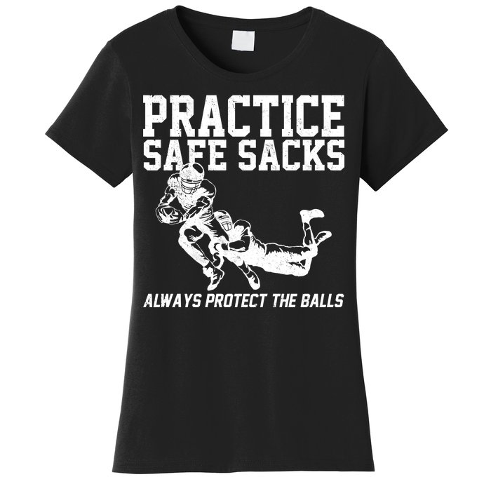 Practice Safe Sacks Funny Football Women's T-Shirt