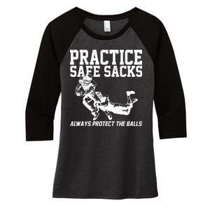 Practice Safe Sacks Funny Football Women's Tri-Blend 3/4-Sleeve Raglan Shirt