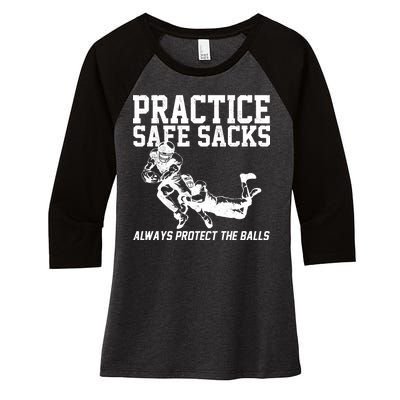 Practice Safe Sacks Funny Football Women's Tri-Blend 3/4-Sleeve Raglan Shirt