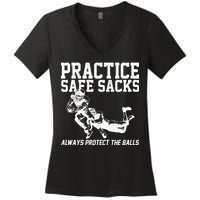 Practice Safe Sacks Funny Football Women's V-Neck T-Shirt