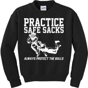 Practice Safe Sacks Funny Football Kids Sweatshirt