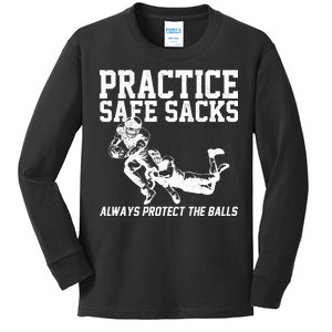 Practice Safe Sacks Funny Football Kids Long Sleeve Shirt