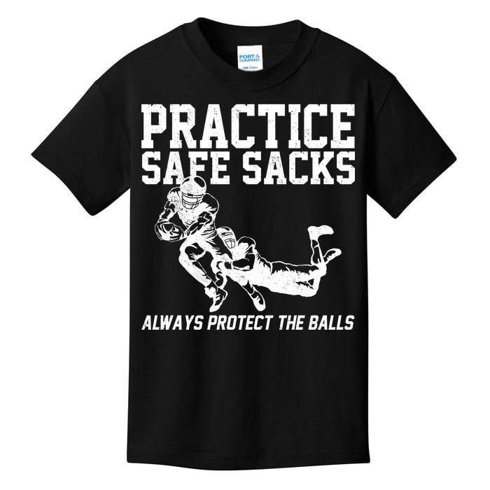 Practice Safe Sacks Funny Football Kids T-Shirt