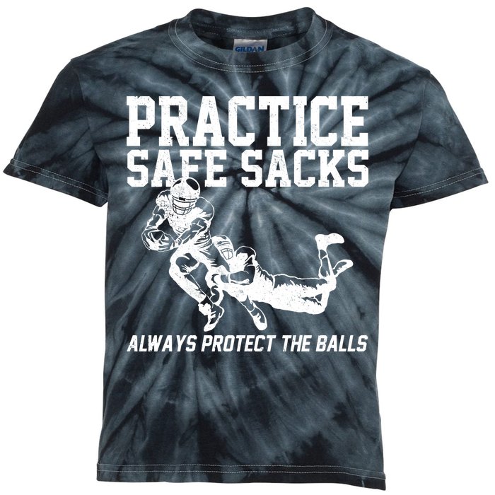 Practice Safe Sacks Funny Football Kids Tie-Dye T-Shirt