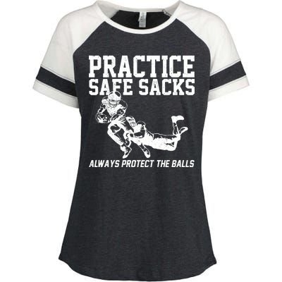 Practice Safe Sacks Funny Football Enza Ladies Jersey Colorblock Tee