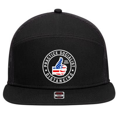 Practice Socialist Distancing Emblem USA Flag Thumbs Up  7 Panel Mesh Trucker Snapback Hat