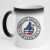 Practice Socialist Distancing Emblem USA Flag Thumbs Up  11oz Black Color Changing Mug