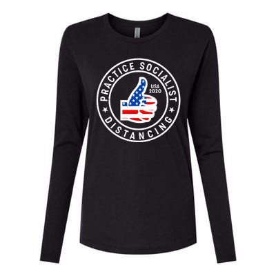 Practice Socialist Distancing Emblem USA Flag Thumbs Up  Womens Cotton Relaxed Long Sleeve T-Shirt