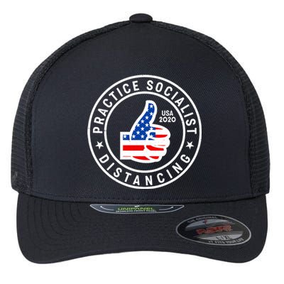 Practice Socialist Distancing Emblem USA Flag Thumbs Up  Flexfit Unipanel Trucker Cap