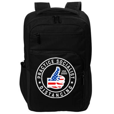 Practice Socialist Distancing Emblem USA Flag Thumbs Up  Impact Tech Backpack