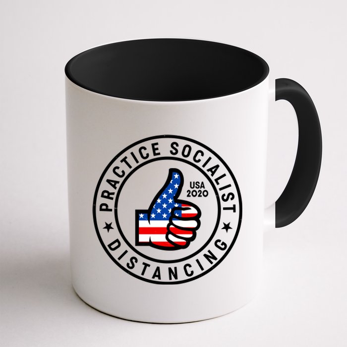 Practice Socialist Distancing Emblem USA Flag Thumbs Up  Coffee Mug