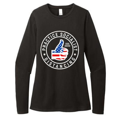 Practice Socialist Distancing Emblem USA Flag Thumbs Up  Womens CVC Long Sleeve Shirt