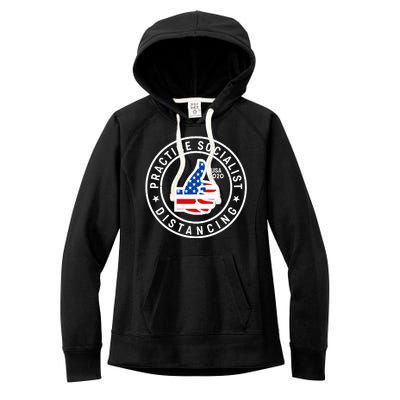 Practice Socialist Distancing Emblem USA Flag Thumbs Up  Women's Fleece Hoodie