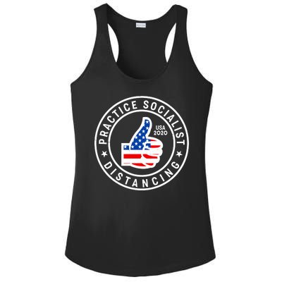 Practice Socialist Distancing Emblem USA Flag Thumbs Up  Ladies PosiCharge Competitor Racerback Tank