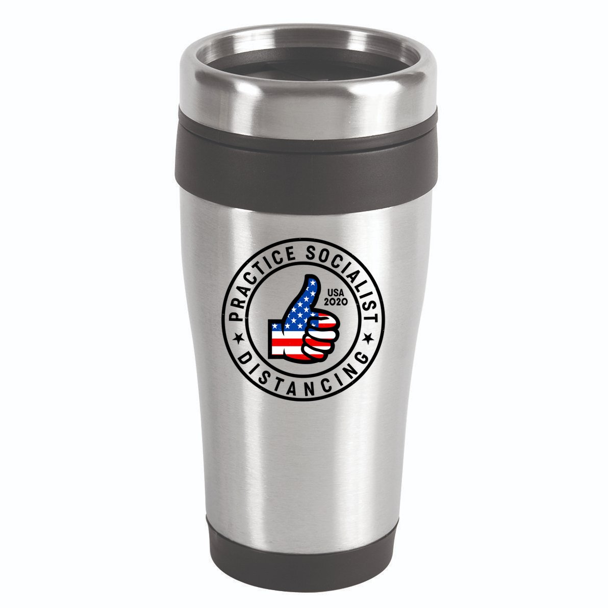 Practice Socialist Distancing Emblem USA Flag Thumbs Up  16oz Travel Tumbler