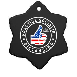 Practice Socialist Distancing Emblem USA Flag Thumbs Up  Ceramic Star Ornament