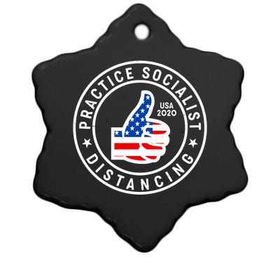 Practice Socialist Distancing Emblem USA Flag Thumbs Up  Ceramic Star Ornament