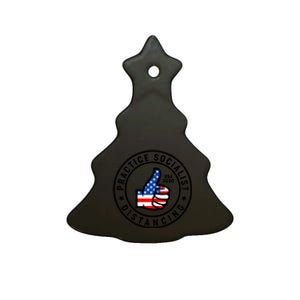 Practice Socialist Distancing Emblem USA Flag Thumbs Up  Ceramic Tree Ornament