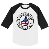 Practice Socialist Distancing Emblem USA Flag Thumbs Up  Baseball Sleeve Shirt