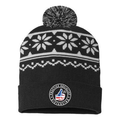 Practice Socialist Distancing Emblem USA Flag Thumbs Up  USA-Made Snowflake Beanie