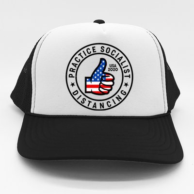 Practice Socialist Distancing Emblem USA Flag Thumbs Up  Trucker Hat