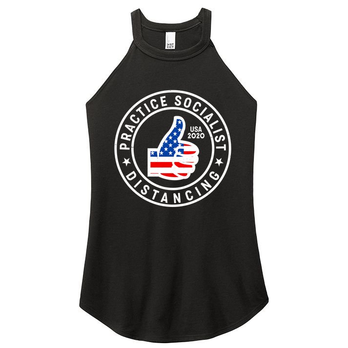 Practice Socialist Distancing Emblem USA Flag Thumbs Up  Women's Perfect Tri Rocker Tank