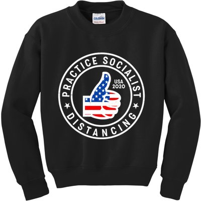 Practice Socialist Distancing Emblem USA Flag Thumbs Up  Kids Sweatshirt