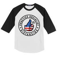 Practice Socialist Distancing Emblem USA Flag Thumbs Up  Kids Colorblock Raglan Jersey