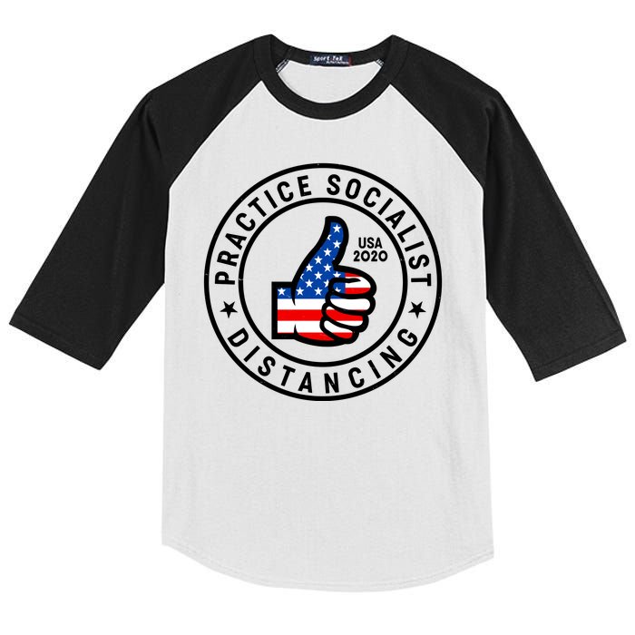 Practice Socialist Distancing Emblem USA Flag Thumbs Up  Kids Colorblock Raglan Jersey