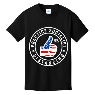 Practice Socialist Distancing Emblem USA Flag Thumbs Up  Kids T-Shirt