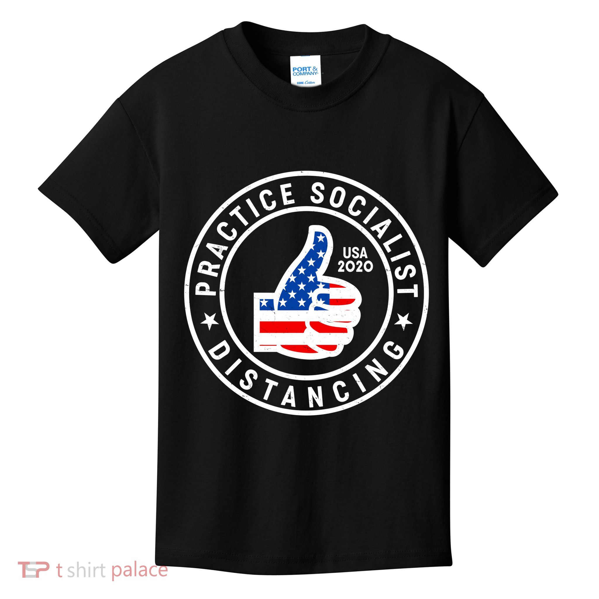 Practice Socialist Distancing Emblem USA Flag Thumbs Up  Kids T-Shirt