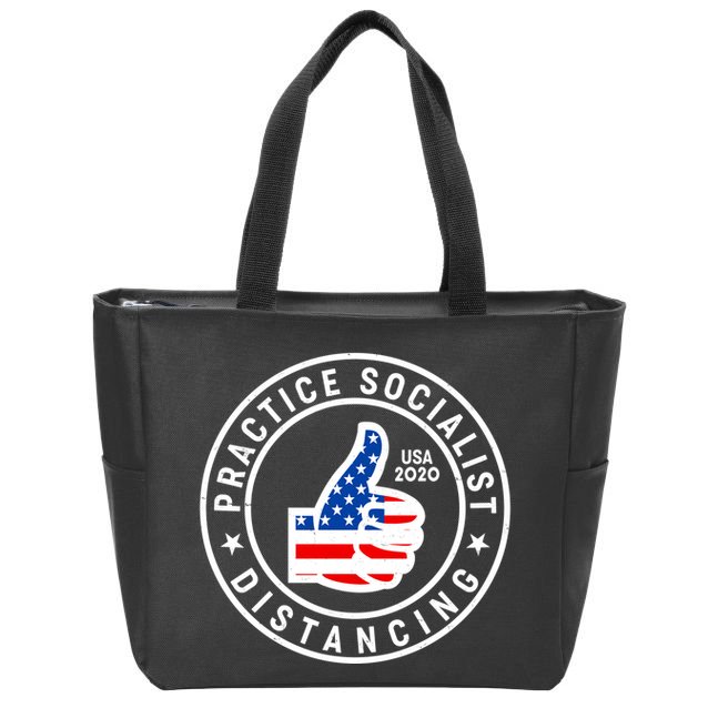 Practice Socialist Distancing Emblem USA Flag Thumbs Up  Zip Tote Bag