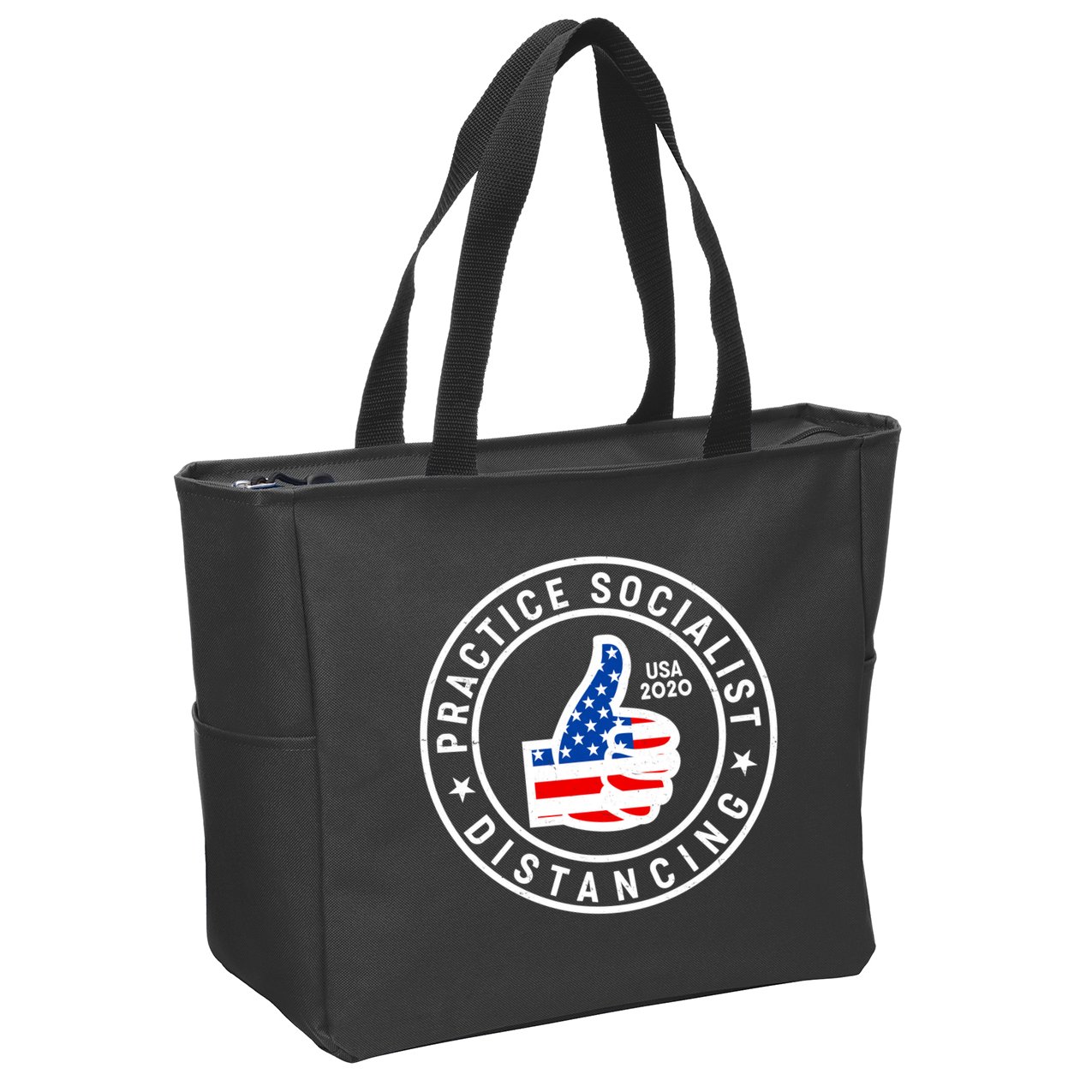 Practice Socialist Distancing Emblem USA Flag Thumbs Up  Zip Tote Bag