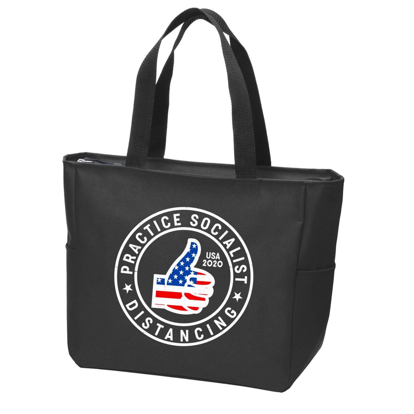 Practice Socialist Distancing Emblem USA Flag Thumbs Up  Zip Tote Bag