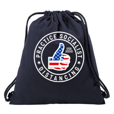 Practice Socialist Distancing Emblem USA Flag Thumbs Up  Drawstring Bag