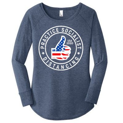 Practice Socialist Distancing Emblem USA Flag Thumbs Up  Women's Perfect Tri Tunic Long Sleeve Shirt