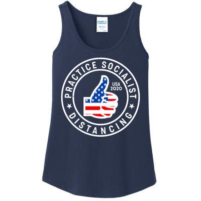 Practice Socialist Distancing Emblem USA Flag Thumbs Up  Ladies Essential Tank