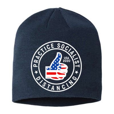 Practice Socialist Distancing Emblem USA Flag Thumbs Up  Sustainable Beanie