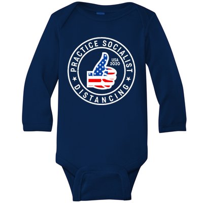 Practice Socialist Distancing Emblem USA Flag Thumbs Up  Baby Long Sleeve Bodysuit