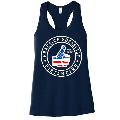 Practice Socialist Distancing Emblem USA Flag Thumbs Up  Women's Racerback Tank