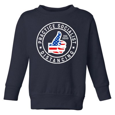 Practice Socialist Distancing Emblem USA Flag Thumbs Up  Toddler Sweatshirt