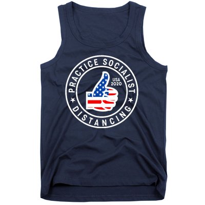 Practice Socialist Distancing Emblem USA Flag Thumbs Up  Tank Top